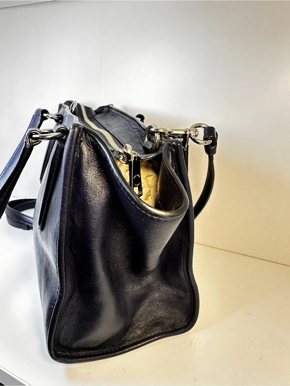 Coach Navy Blue Leather Studded Floral Satchel with Removable Strap - Picture 7 of 13